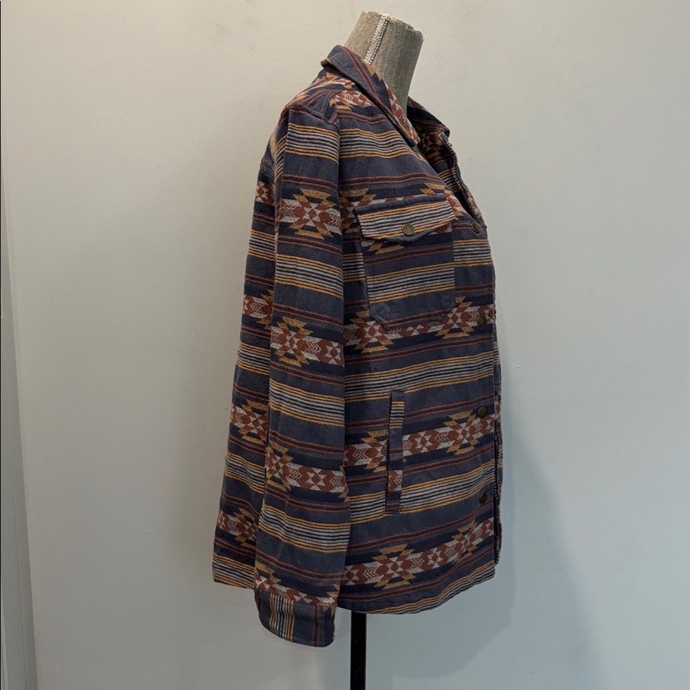 Passenger Brown Blue Aztec Shirt Jacket Snap Front Shacket Size Large - Picture 13 of 15